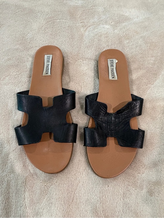 Steve Madden Shoes - Steve Madden Black Leather Double-Strap Slide Sandals Size 7
